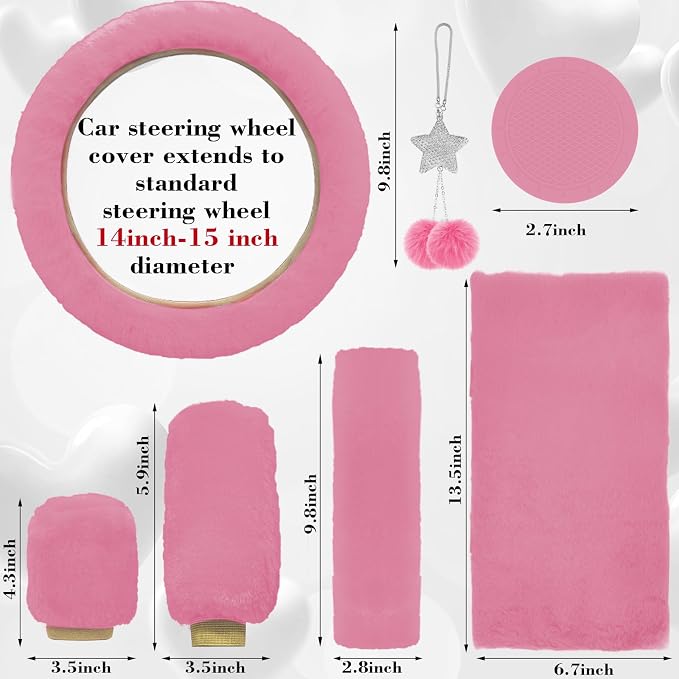 Car Seat Cover Full Set for Women with Waterproof Floor Mats,3D Air Mesh Car Seat Cover with 5mm Composite Sponge Inside,Universal Fluffy Steering Wheel Cover, Accessories Full SUV(Pink)