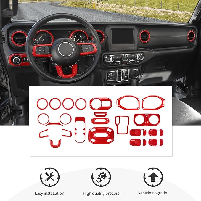 23PCS Full Set Interior Decor Trim Kits Fit for 2018-2023 Jeep Wrangler JL JLU & Gladiator JT 4Door Dashboard Cup Holder Headlight Switch Gear Shift Roof Speaker Map Light Inner Door Bowl Trim