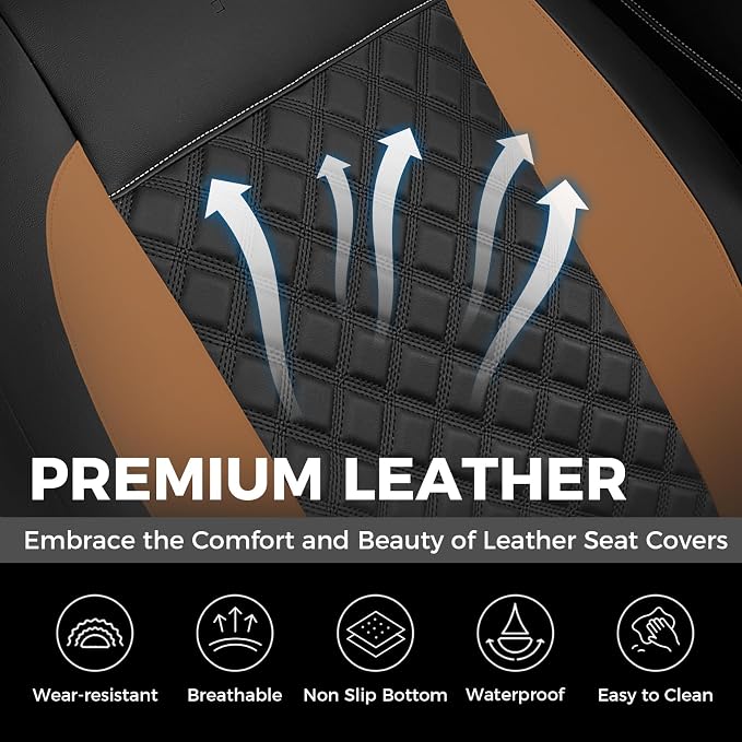 FLORICH Seat Covers, Atomutive Seat Covers Full Sets, Waterproof Seat Cover for Cars, Luxury Leather Universal Seat Cover Accessories Fit for Most Cars SUV Truck Sedans(Brown)