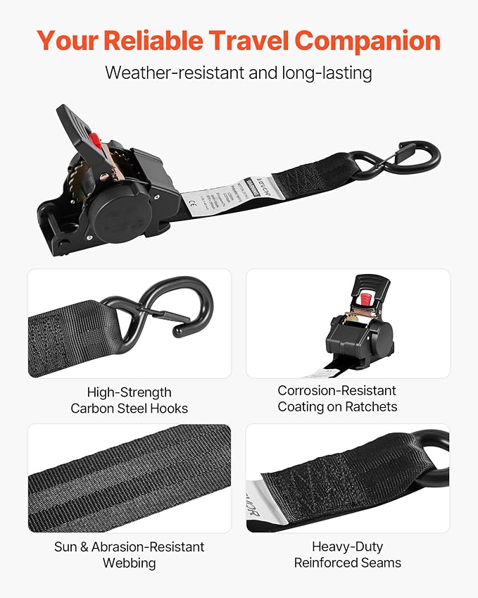 VEVOR Wheel Chock Tie-Down Kit, Fixed Trailer Tie Down Strap, Car Tie Down Kit with S-Hook, Break Strength 1649 lbs & Working Load 550 lbs Motorcycle System for Trailers, Boats, Snowmobiles
