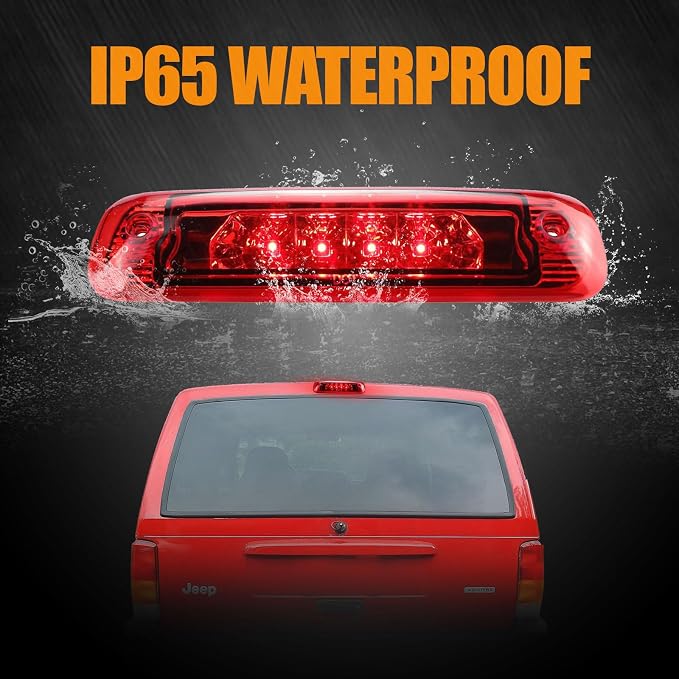 Third 3rd Brake Light LED for 1997-2001 Jeep Cherokee, High Mount Rear Brake Lights Assembly for 97-01 Jeep Cherokee, Waterproof Center Cab Lamp Stop Light (Red)