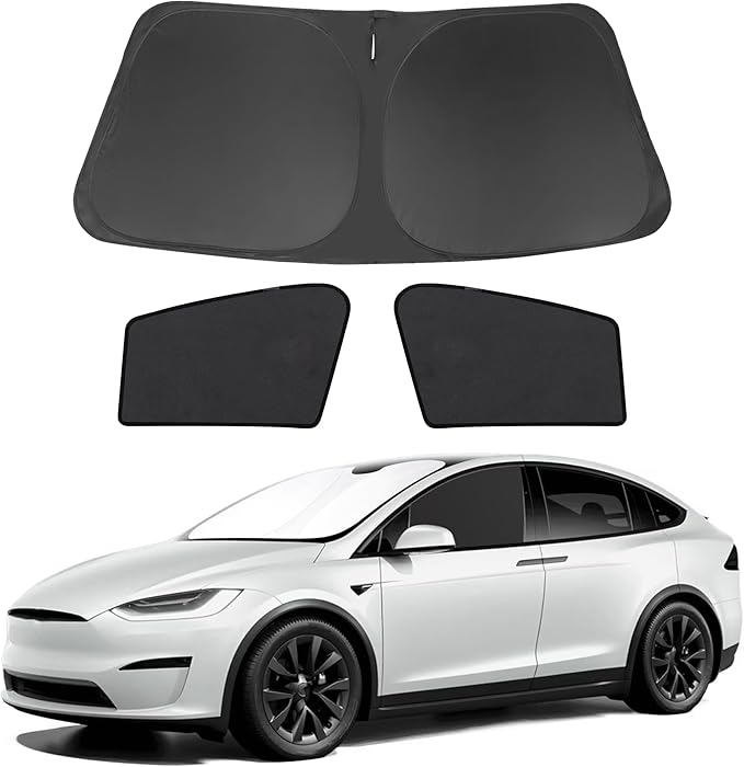 3PCS Car Window Shades Front Windshield Sun Shade Foldable Window Shade Custom Fit for 2016-2024 Tesla Model X Accessories Car Shades for Front Windows Anti-UV Rays Block Heat