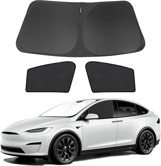 3PCS Car Window Shades Front Windshield Sun Shade Foldable Window Shade Custom Fit for 2016-2024 Tesla Model X Accessories Car Shades for Front Windows Anti-UV Rays Block Heat