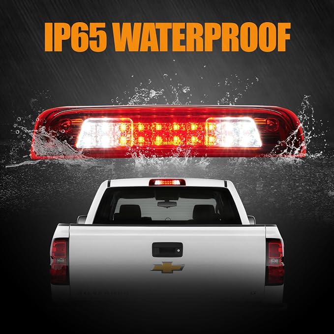 Third 3rd Brake Light LED for 2014-2018 Chevy Silverado/GMC Sierra 1500 2500HD 3500HD, High Mount Rear Brake Lights Assembly, Waterproof Center Cab Cargo Lamp Stop Light (RED)