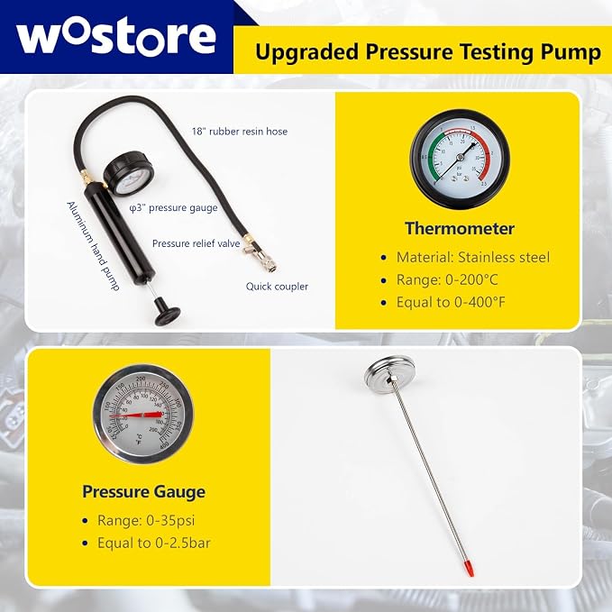 Wostore 33pc Coolant Pressure Tester Kit, Radiator Cooling Filling System Vacuum Pump Leak Test with 23 Adapters for Tesla Model 3/Y, BMW, Ford, Toyota... Universal for Auto Car Airlift 2025 New
