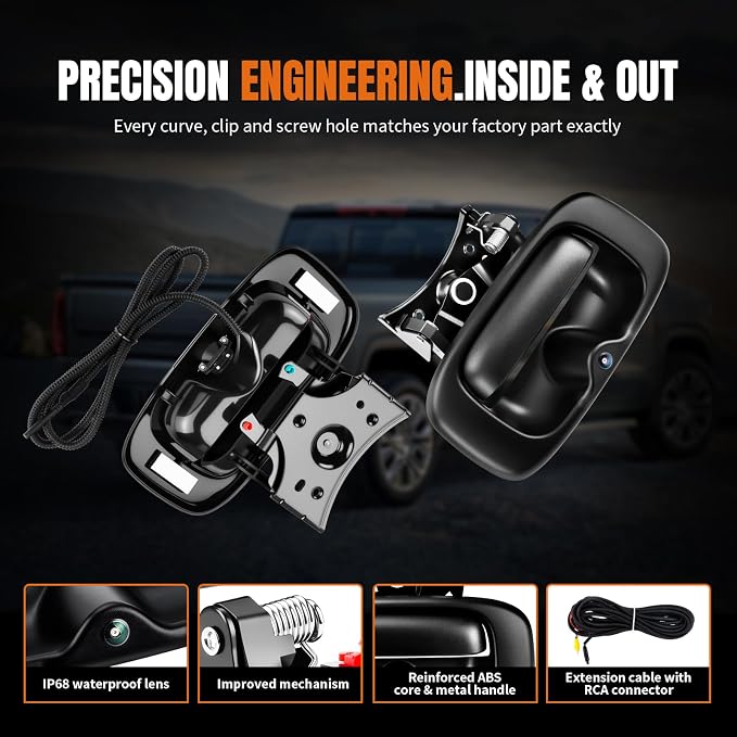 LCWRGS Tailgate Latch Handle Bezel Trim Kit with Backup Camera OE# 15228539 | Fits for 1999-2006 Chevy Silverado GMC Sierra 170° Wide-angle Night Vison Waterproof Easy Installation Rear View Camera