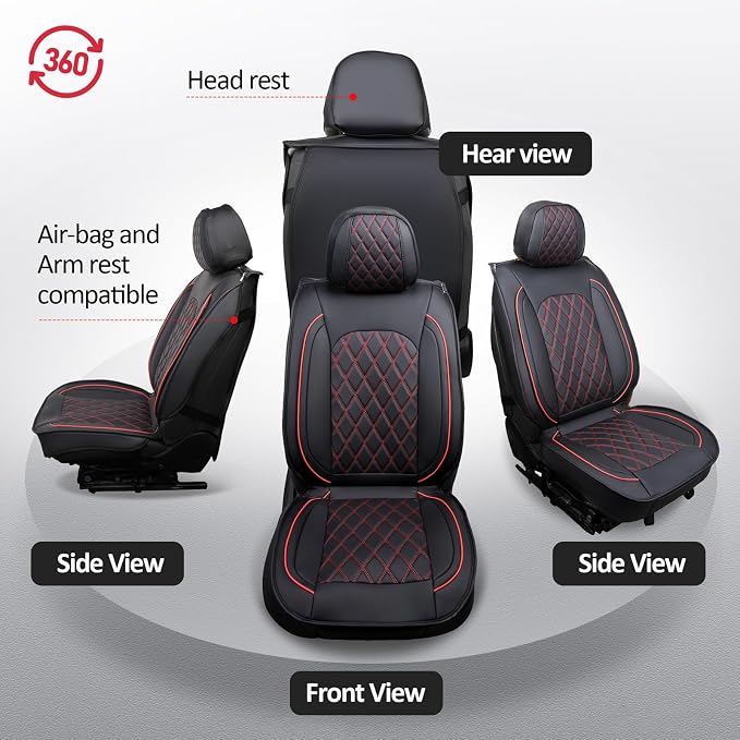 MIROZO Tacoma Front Seat Covers,Leather Car Seat Covers Fits for 2005-2015 Toyota Tacoma Crew Cab,Automotive Seat Protector Tacoma Accessories (Black and Red,2PCS Front)