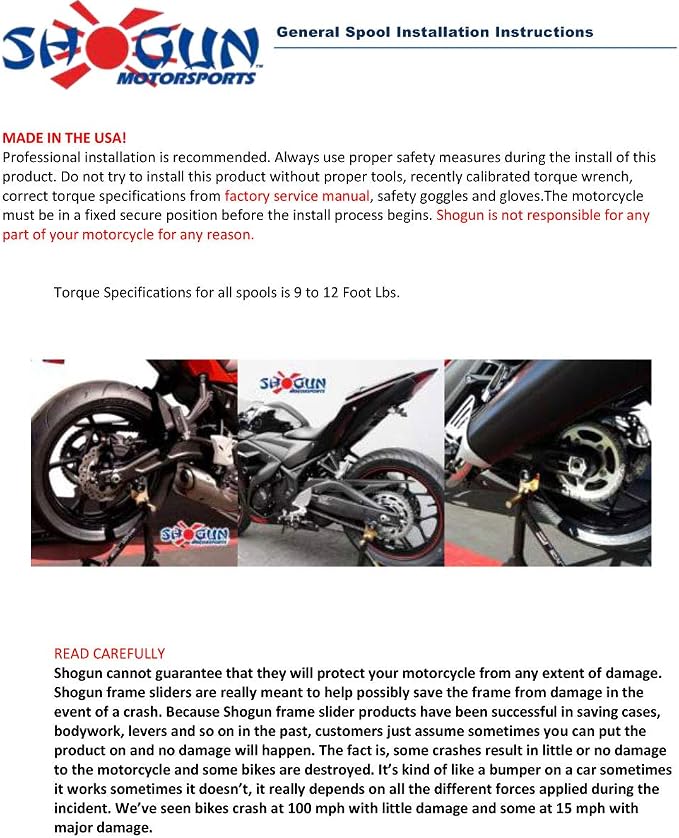 Shogun USA Made Kaw ZX14R 2012 2013 2014 2015 2016 2017 2018 2019 2020 2021 2022 2023 2024 2025 Black Comp No Cut Frame Slider Kit Includes No Cut Frame Sliders Swing Arm Spools and Bar Ends 755-4719