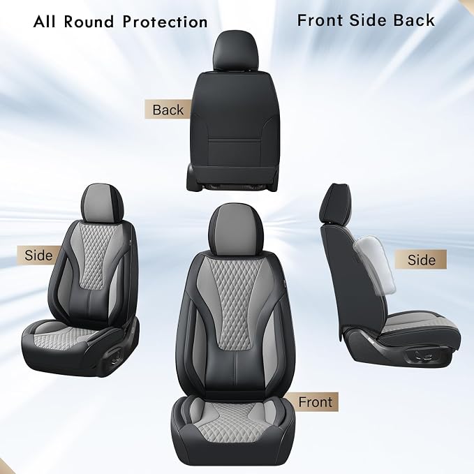 Coverado Waterproof Nappa Leather Car Seat Covers, Automotive Seat Covers，Front Car Seat Cushion & Car Seat Protector, Black&Gray Seat Covers Universal Fit for Most Cars, SUVs, Trucks