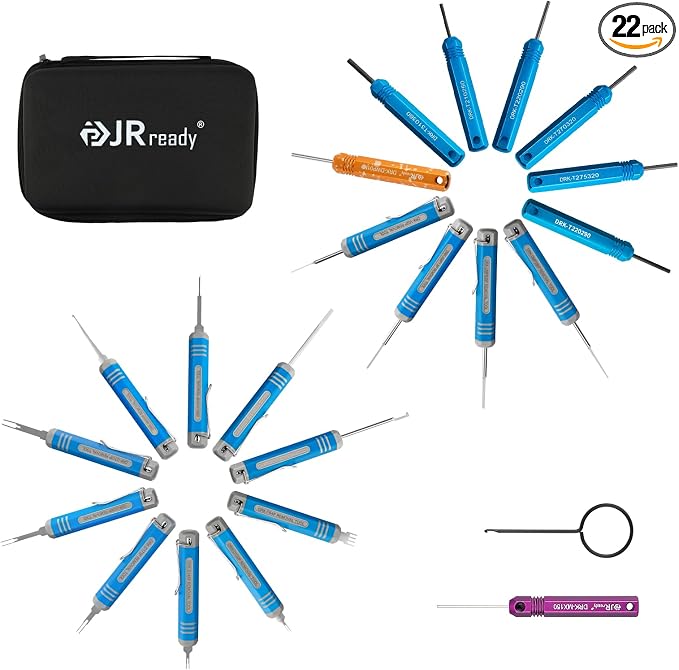 JRready ST5253-22-P Pin Extractor Tool Kit 22PCS Terminal Release Tools for Deutsch AMP Molex Delphi JST & More Automotive & Computer Terminal Removal Tool Kit Terminal Ejector Tool Kit