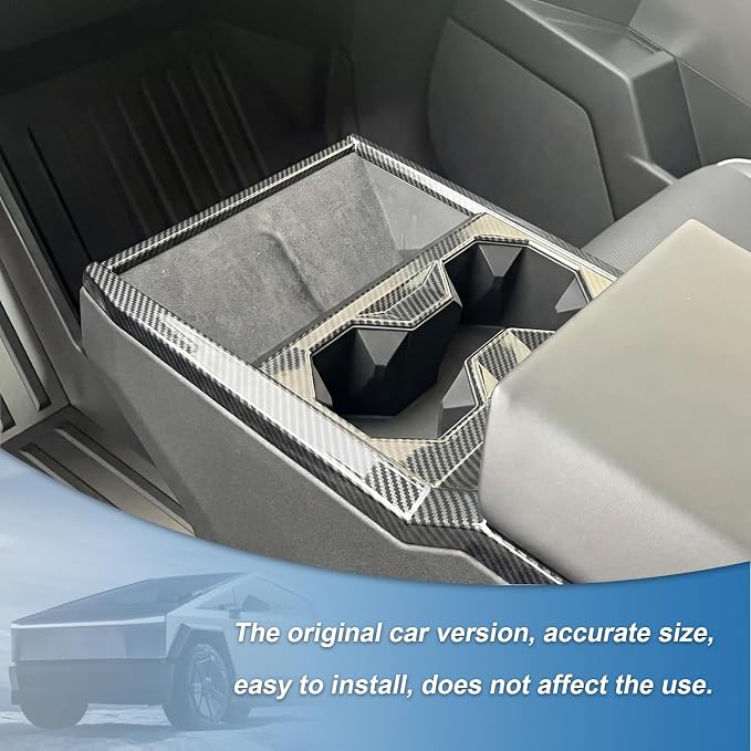 Carbon Fiber Center Console Cup Holder Panel Cover Compatible with Tesla Cybertruck 2024-2026