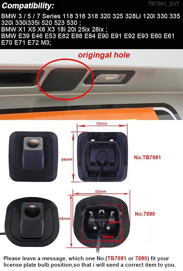 HD IP68 1280Pixels 170° Rear View Reversing Camera Compatible with BMW 118 328Li 120i 330 335 320i 330i 335i 520 523 530/X1 X5 X6 X318i/E39 E46 E53 E82 E88 E84 E90 E91 E92 E93 E60 E61 E70 E71 E72 M3
