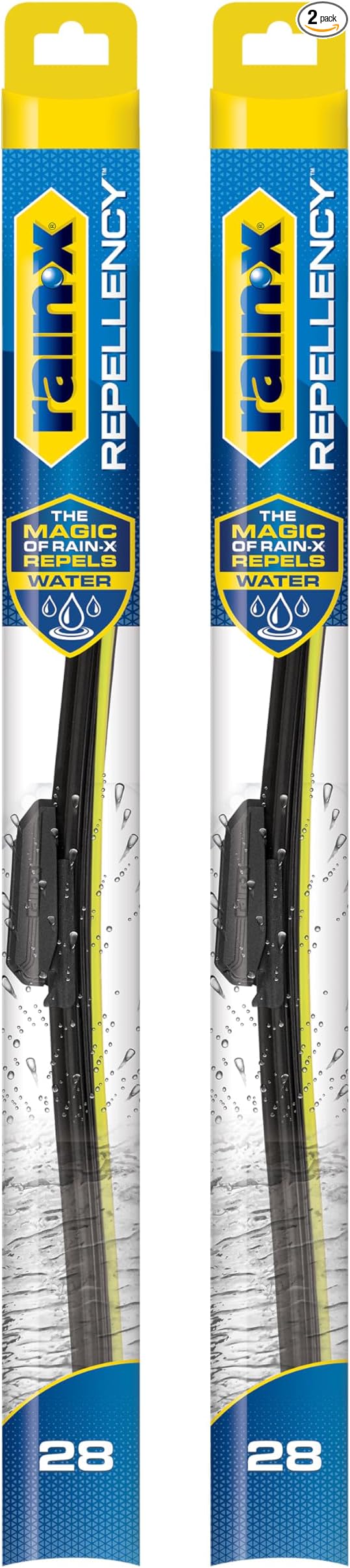 Rain-X 810366 Repellency Water Repellent Wiper Blades, 28" Windshield Wipers (Pack of 2), All Weather Streak-Free for Enhanced Visibility w/Water Repellency Formula [Amazon Exclusive]