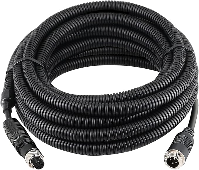 4 Pin Camera Cable with Corrugation Tube Cover, Aviation Extension, 4 Pin Video Cable for Backup Camera Rear View System RV Truck Trailer Bus Car Waterproof (16ft/5m)