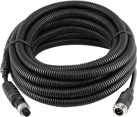 4 Pin Camera Cable with Corrugation Tube Cover, Aviation Extension, 4 Pin Video Cable for Backup Camera Rear View System RV Truck Trailer Bus Car Waterproof (16ft/5m)