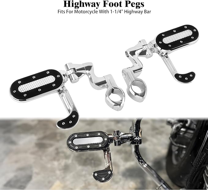 Motorcycle Highway Pegs with Flip-out Heel Rests Fit for Harley Touring Road Glide Street Glide Road King Electra Glide Sportster, Highway 1.25" Engine Guard Foot Pegs Chrome