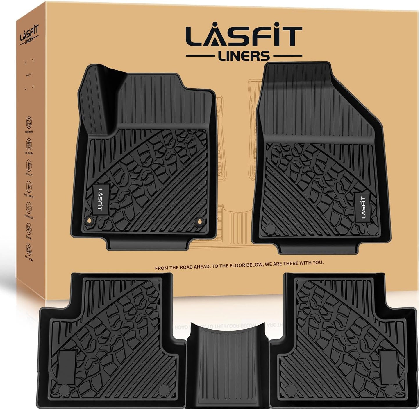 LASFIT Floor Mats for Jeep Cherokee 2015-2023 (Not Fit with Raised Dead Pedal) All Weather TPE Custom Fit Car Mats Floor Liners 1st & 2nd Row, Black