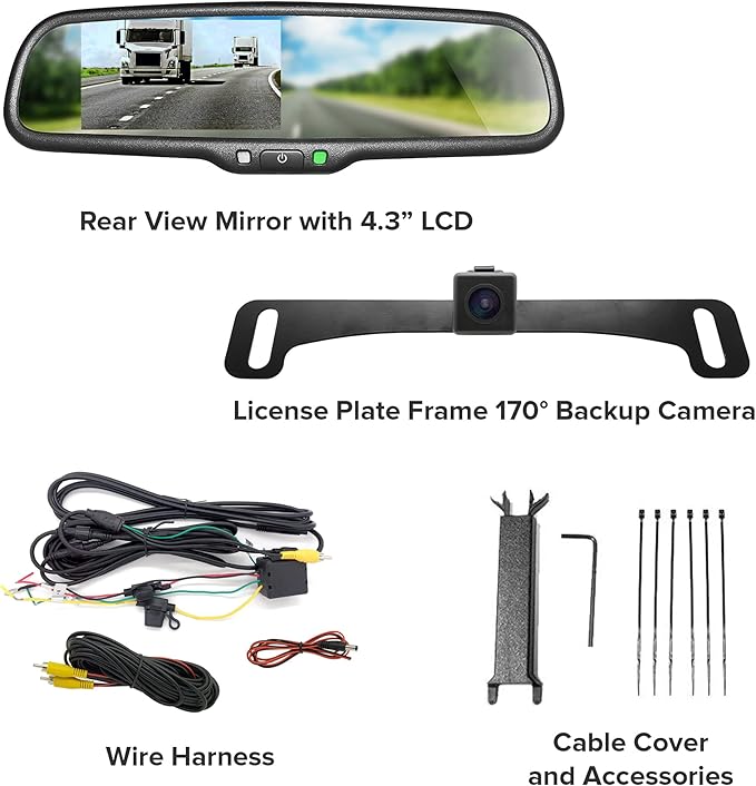 Master Tailgaters 10.5" OEM Rear View Mirror with 4.3" LCD Screen and 170° Backup Camera | Rearview Universal Fit | Auto Adjusting Brightness LCD | Anti Glare | Full Original Mirror Replacement