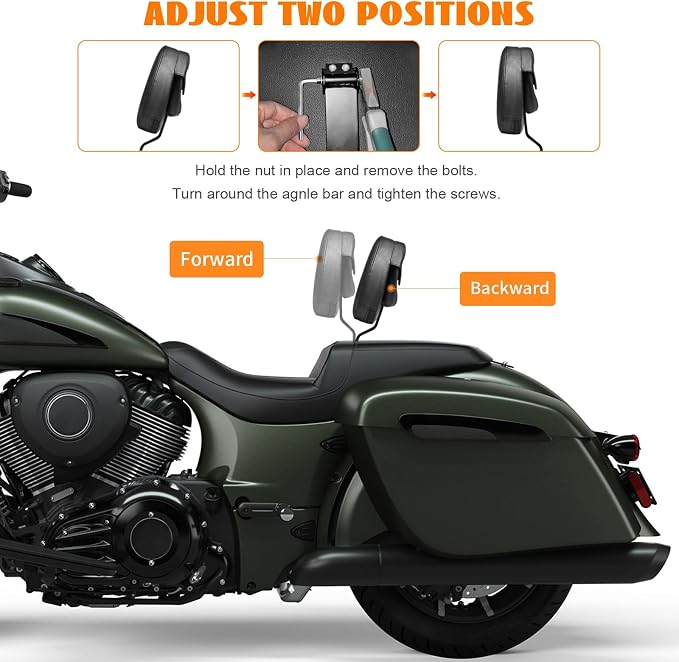 Adjustable Front Driver Rider Backrest Pad Plug-In Back Rest With Pocket Mounting Kit Compatible With Indian Chief Chieftain Roadmaster Springfield 2014-2025(Not for Indian Chieftain PowerPlus)