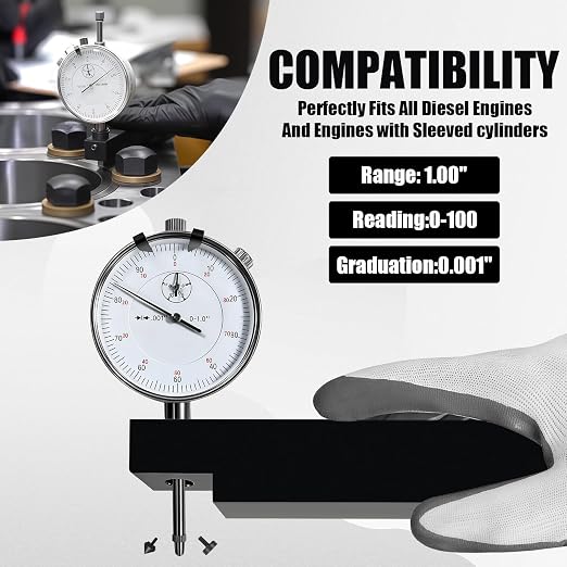 6434 Sleeve Height & Counter Bore Gauge, 0-1" Dial Indicator with 0.001" Graduation, Diesel Engine Cylinder Liner Height & Counterbore Depth Measuring Tool for Caterpillar Cummins Detroit Diesel