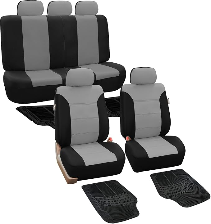 FH Group FB065115 + F11306 Classic Khaki Seat Covers (Gray) Full Set – Universal Fit for Cars Trucks & SUVs