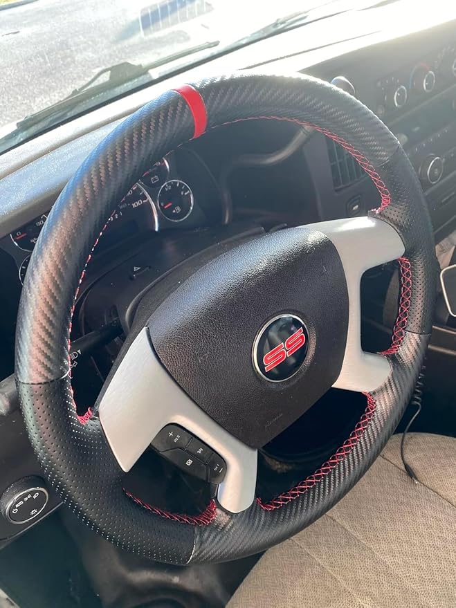 Loncky Leather Steering Wheel Cover for Chevrolet 2008-2013 Silverado 1500 /Silverado 2500 3500/2007-2014 Tahoe/2007-2014 Suburban 1500/2007-2013 Avalanche 1500/2009-2015 Traverse/Express