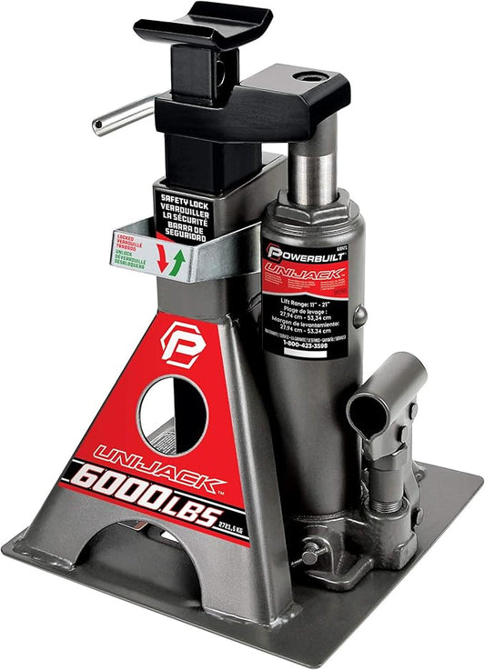 Powerbuilt 3 Ton, Bottle Jack and Jack Stands in One, 6000 Pound Capacity, All-in-One Car Lift, Heavy Duty Vehicle Unijack, Wide Base, 620471