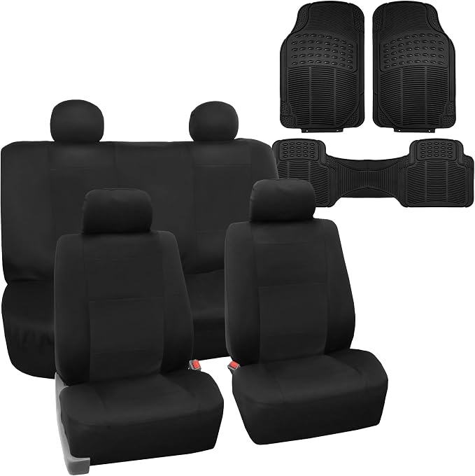 FH Group FB085114 +F11306 Premium Waterproof Seat Covers (Black) Full Set – Universal Fit for Cars Trucks & SUVs