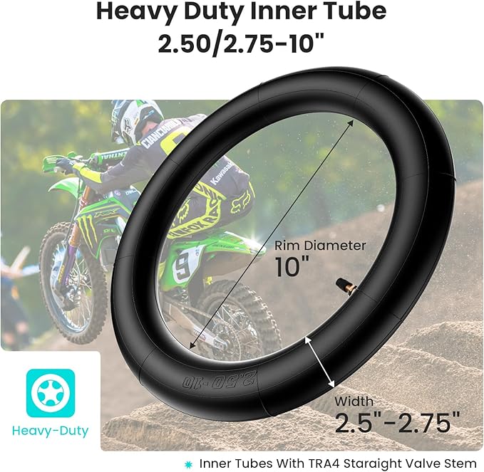 2.5-10" Off-Road Tire and Inner Tube Set, Dirt Bike Tire with 10-Inch Rim and 2.5/2.75-10 Dirt Bike Inner Tube Heavy Duty Compatiblewith Honda CRF50/XR50, Suzuki DRZ70/JR50, PW50(2 Set) ﻿