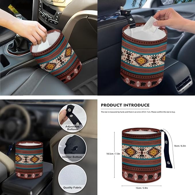 Red Tribal Horse Car Seat Covers Set of 15 with Universal Steering Wheel Cover, Rearview Mirror Cover, Car Trash Can, Seatbelt Pads, Cup Holder Coasters, Keychains