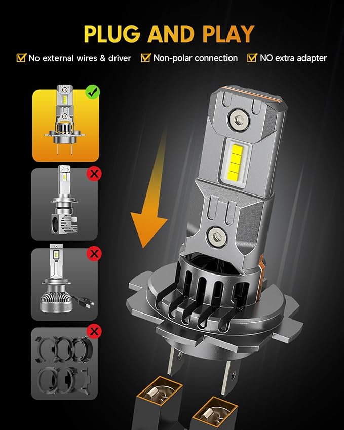 FAHREN Upgraded H7 Bulbs, 50000LM 1200% Ultra Bright 6500K White Light, Mini Size No Adapter Needed, Plug and Play HID H7 Fog Lights, IP68 Waterproof, Pack of 2