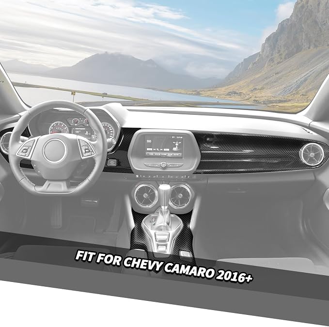 Jimen Fit for Chevrolet Camaro 2016-2024, 4PCS Center Console Dashboard Trim & Gear Shift Panel Cover