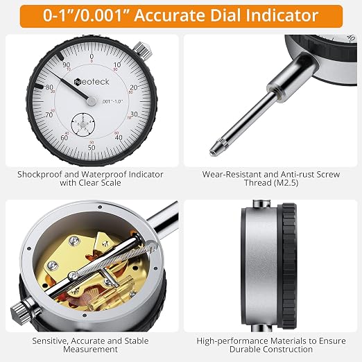 Neoteck Disc Brake Rotor Gauge Set 0-1"/0.001" Ball Joint Runout Gauge Set with 13.77" Flexible Arm and 7" Tight Grip Locking Plier,Widely Used in Automotive Maintenance and Industrial Processes