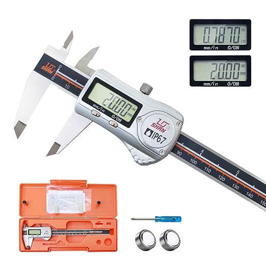 Digital Caliper, IP67 Caliper Coolant/Water/Dust Proof 0-6"/0.0005" Stainless Steel Micrometer, Precise ±0.001mm, Large LCD Display, Inch/MM Conversion, Digital Caliper Storage Case Included