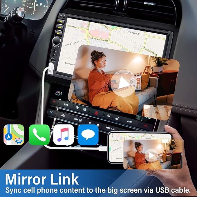 Double Din Car Stereo with Backup Camera Microphone, 7' Touchscreen 2 Din Radio, MP5 Player, Car Audio Receivers Support Mirror Link/Hands Free Call/FM/Steering Wheel Remote/BT/TF/USB/EQ/Aux