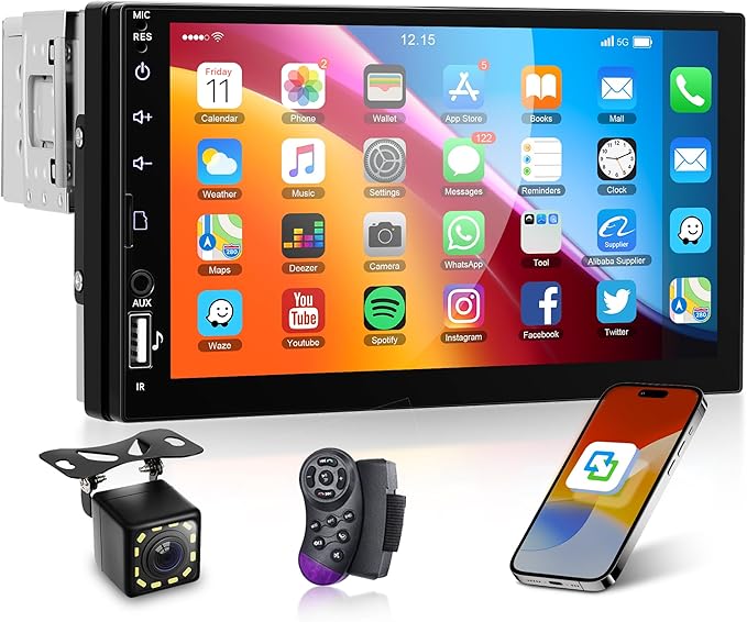 Single Din Car Radio with Bluetooth iOS/Android Mirror Link, 7 Inch Touch Screen Car Stereo 1 Din with Backup Camera Bluetooth Hands-Free FM Radio USB EQ AUX TF Steering Wheel Control