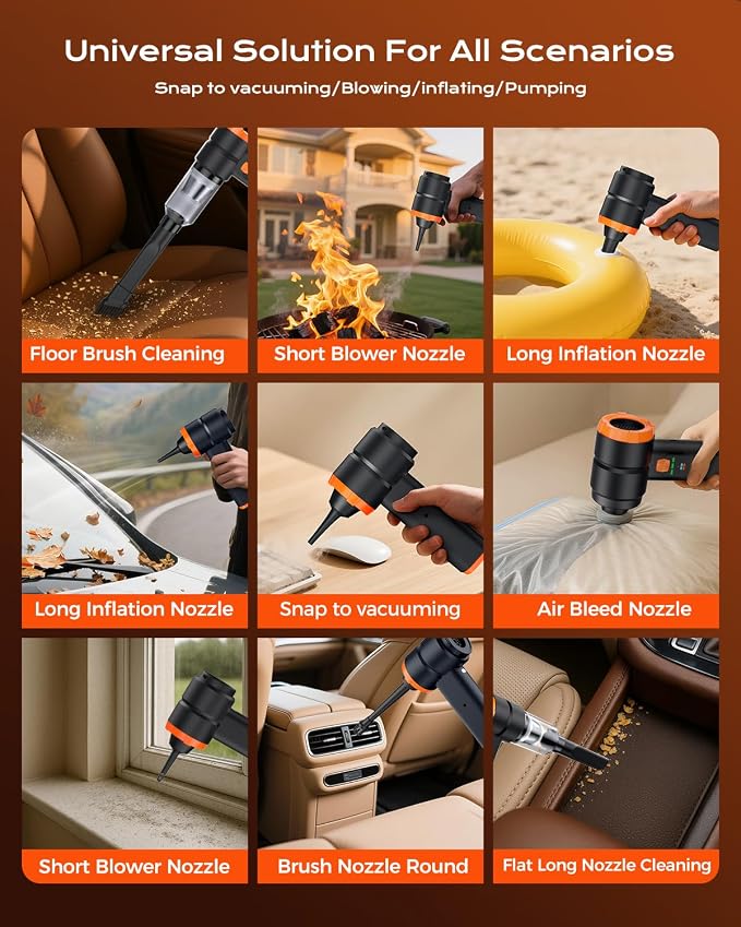 Portable Cordless Car Vacuum,4-in-1 Handheld Cordless Vacuum with 30000Pa Suction,130000 RPM,6800mAh Battery,10 Nozzles,Rubber Paint Material for Car,Home,Birthday Gifts for Men Dad Husband(Coal Black