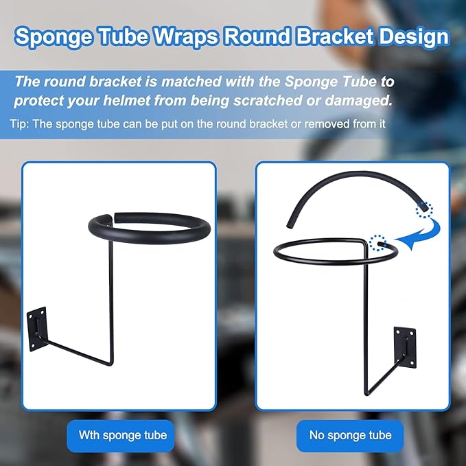 Toolly Wall-Mounted Motorcycle Accessories Helmet Holder Metals Hanger Multifunctional Helmet Rack with Sponge Tubes and Expansion Screws