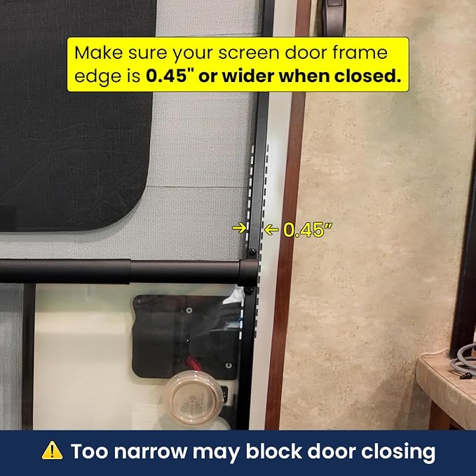 Safoner RV Screen Door Handle Grab Bar Adjustable- Durable Metal and Plastic Crossbar for Camper Entry- Reinforced Trailer Screen Door Protector Accessories, Universal Fit 21.5" to 32"- Black