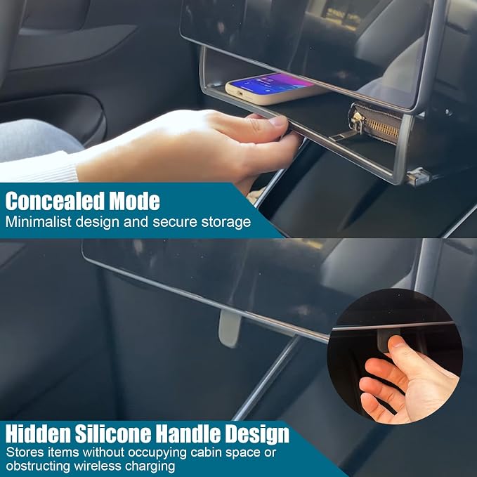 ROCCS Under Screen Storage Box Set Fit for Model Y Juniper & Model 3 Highland, ABS Magnetic Hidden Organizer with Non-Slip Pads,Upper & Lower Console Tray for 2024 2025 2026 Tesla Interior Accessories