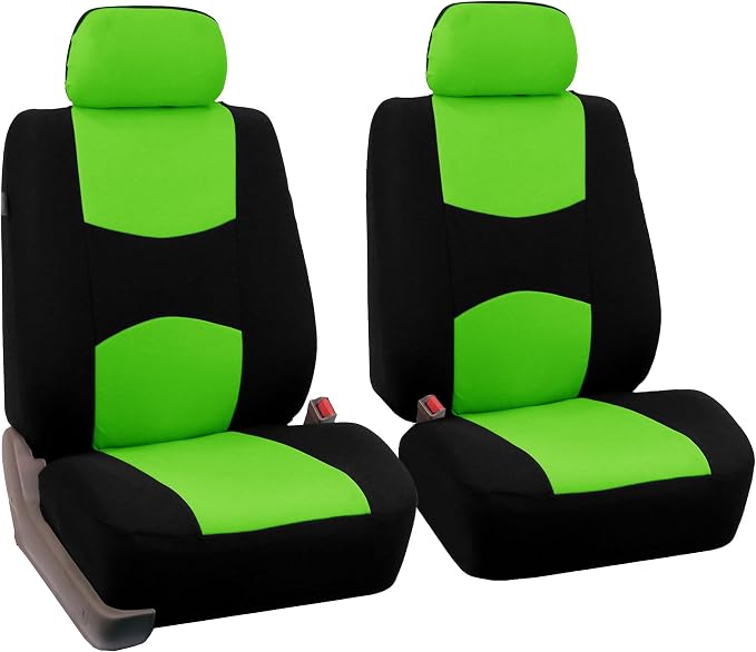 FH Group Car Seat Covers Flat Cloth Front Seats Only Green Automotive Seat Cover, Airbag Compatible Universal Fit Interior Accessories Cars Trucks SUV Combo Steering Wheel Cover & Seat Belt Pads