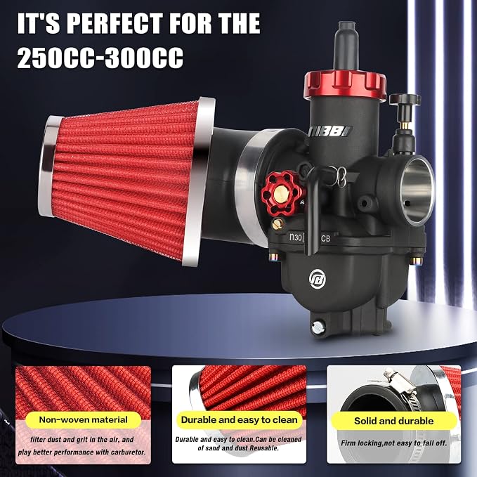NIBBI PE30 Carburetor with 48mm Air Filters Kit,Upgrade Dirt Bike Performance,Compatible with 250cc-300cc for Apollo, TaoTao, Lifan, Honda, SSR,Pit Dirt Bike Motorcycles