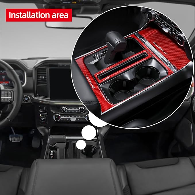 BETTERHUMZ Car Center Console Compartment Cover Sticker for Ford F150 2021 2022 2023 2024 2025 Carbon Fiber Interior Accessories (Red)