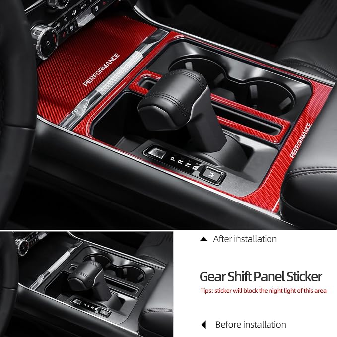 BETTERHUMZ Car Center Console Compartment Cover Sticker for Ford F150 2021 2022 2023 2024 2025 Carbon Fiber Interior Accessories (Red)