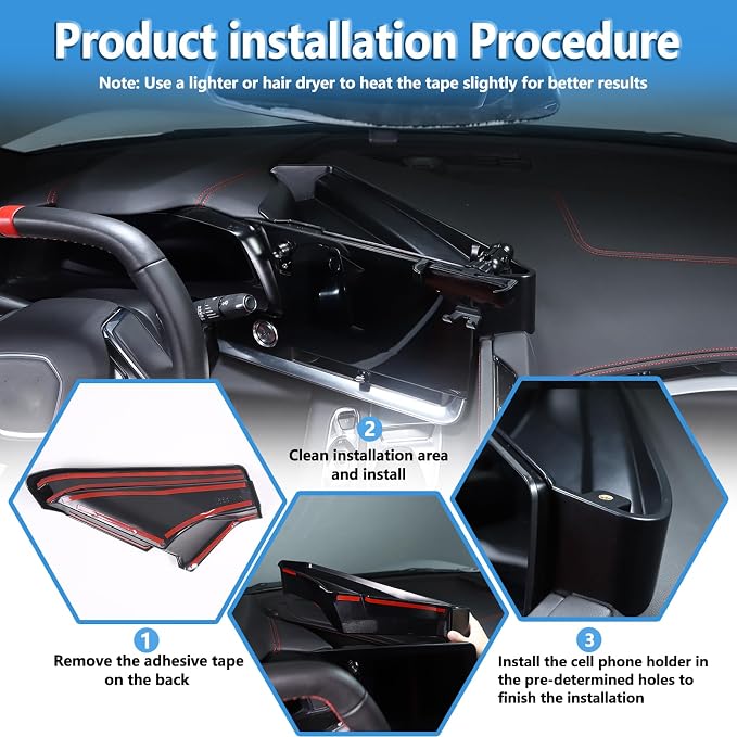 Sekhyna Navigation Screen Back Storage Box Compatible Chevrolet Corvette C8 2020-2025,Dash Organizer Tray,Center Console Phone Insert Auxiliary Storage Tray Interior Accessories (with Phone Mount D)