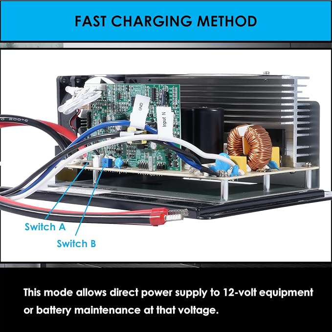 WAVLINK WF-8955-MBA 55Amp RV Power Converter, 120V AC to 12V DC Battery Charger with 3 Smart Charging Modes, 13V-16.5V Adjustable Operating Range, Multi-Stage Charging Assembly （Indicator Light）