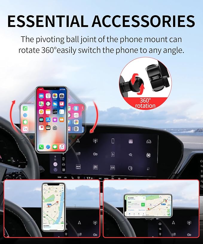 Car Phone Holder for 2025-2026 Q5/SQ5/A5/SQ6 e-tron/Q6L e-tron 2026 Audi A6/A6 Allroad/S6/S5 Accessories 14.5-Inch Screen Fixed Clip, 360° Rotation Phone Mount Compatible with MagSafe