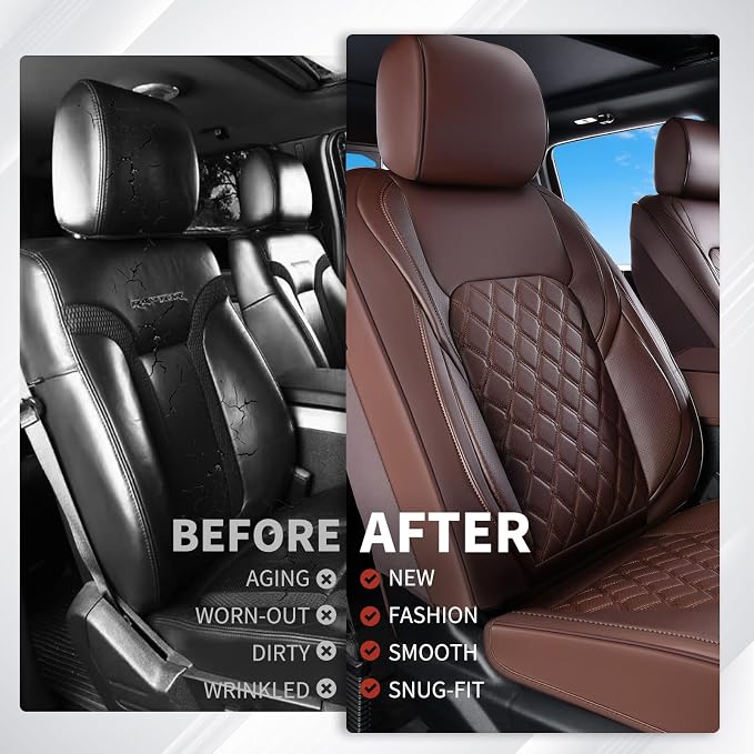 Huidasource Fit for Coffee Chevy Silverado/GMC Sierra Front Seat Covers, Thickened Perforated Nappa Leather Front Truck Seat Covers 2007-2025 1500, 2015-2025 2500HD 3500HD Crew Double Extended Cab