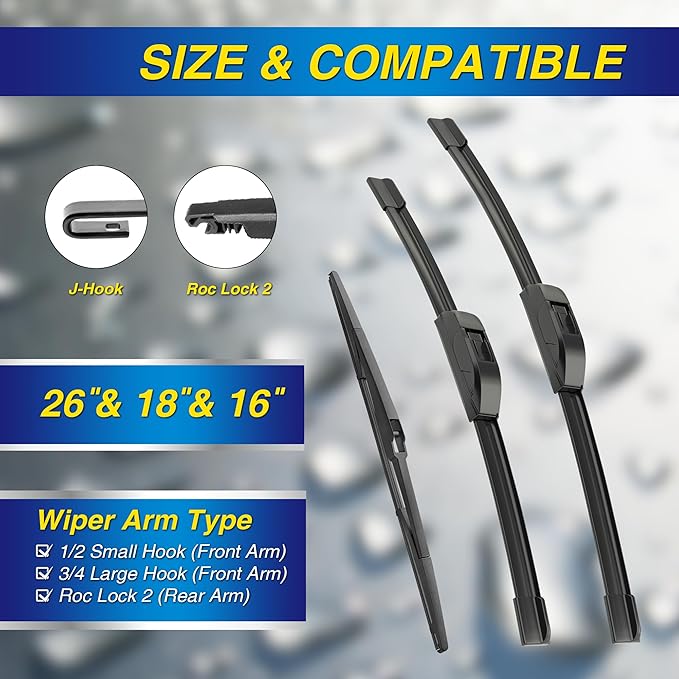 5 PLUS® Silicone Windshield Wipers Replacement for 2004 2005 2006 2007 2008 2009 Toyota Prius Wiper Blades(Set of 3),Automotive Replacement Windshield Wiper Blades For My Car-26"/18"/16"