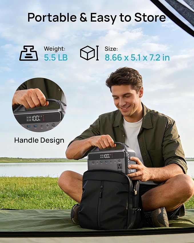 Portable Power Station 192Wh(60,000mAh) with Bag, 300W (600W surge)Power Bank LiFePO4 Battery Backup, Compact Solar Generator 8-Port Design w/2 AC Outlets for Home,RV, Hurricane, Camping,Emergency